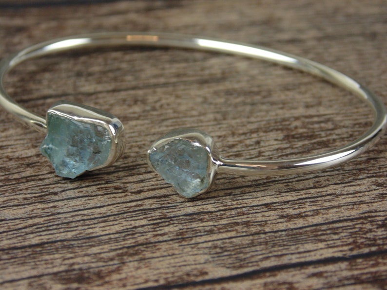 Sterling Silver Raw Aquamarine Bracelet image 2