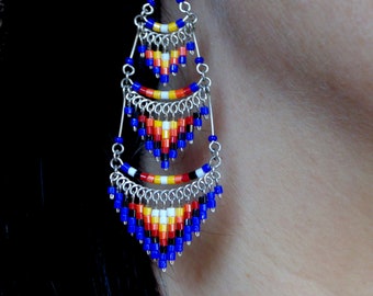 Native Tribal Beaded Peruvian Earrings - Boho Ethnic Dangle Earrings