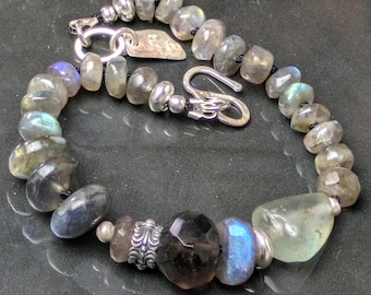 Sterling Labradorite Fluorite Smokey Quartz Bracelet