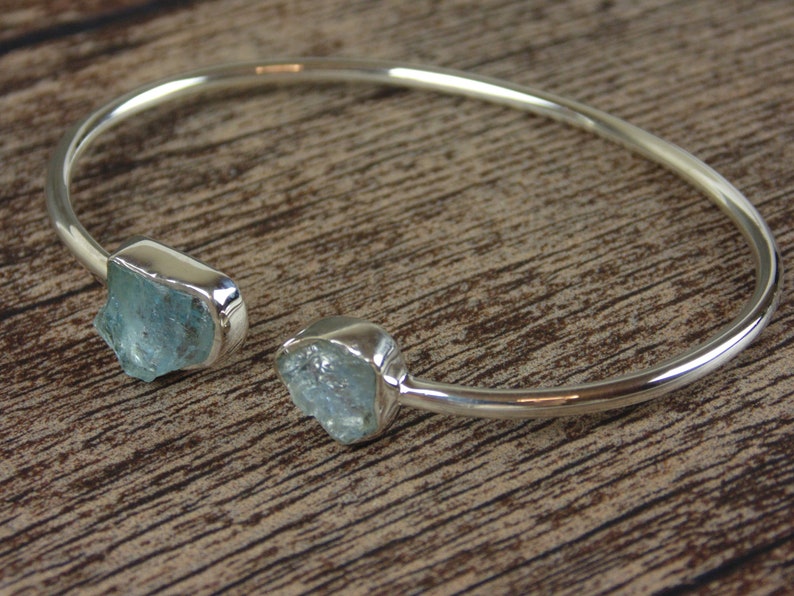 Sterling Silver Raw Aquamarine Bracelet image 1