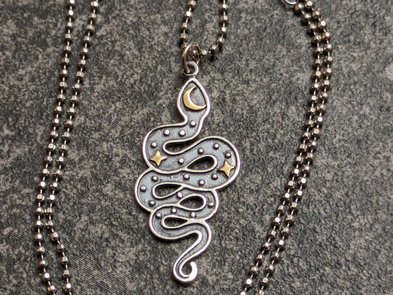 Sterling Silver Serpent Talisman Charm Pendant Necklace image 5