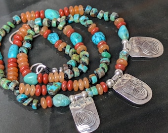 Turquoise Carnelian Jasper Sterling Protection Talisman/ Amulet Necklace