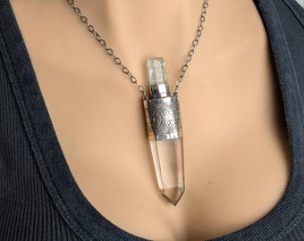 Weisheit Sucher Rauchquarz & Aquamarin Sterling Schlange Talisman Halskette