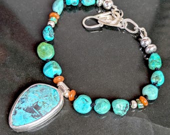 Sterling Turquoise Carnelian  Bracelet