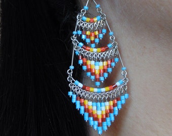 Native Tribal Beaded Peruvian Earrings - Boho Ethnic Dangle Earrings