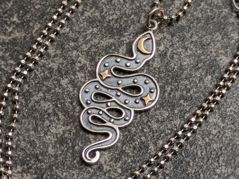 Sterling Silver Serpent Talisman Charm Pendant Necklace image 1