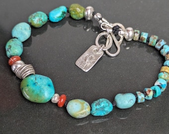 Sterling Turquoise Coral  Bracelet