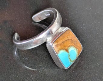Sterling Silber & Kingman Türkis Zehenring - Verstellbar - Ethnischer Boho Statement Ring