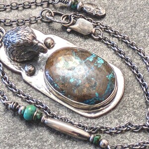 ONE OF A KIND Sand Cast Hawk Totem Pendant with Turquoise Fine Silver and Sterling Talisman Necklace Amulet Talisman image 3