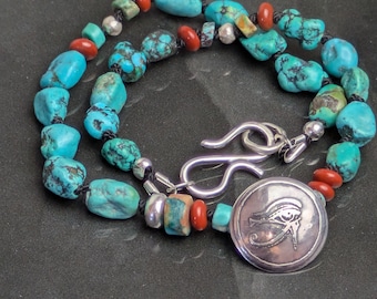Türkis Koralle & Sterling Silber Tribal Fußkettchen - Santa Fe Style Boho Fußkettchen