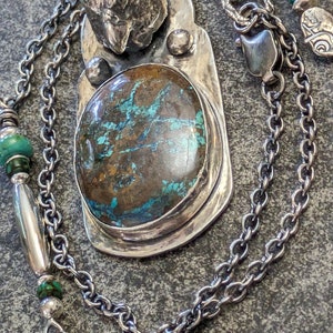 ONE OF A KIND Sand Cast Hawk Totem Pendant with Turquoise Fine Silver and Sterling Talisman Necklace Amulet Talisman image 2