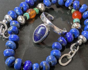 Fußkettchen & Zehenring Set Sterling Silber Lapis Türkis Karneol - Verstellbar - Ethnischer Boho Statement Ring