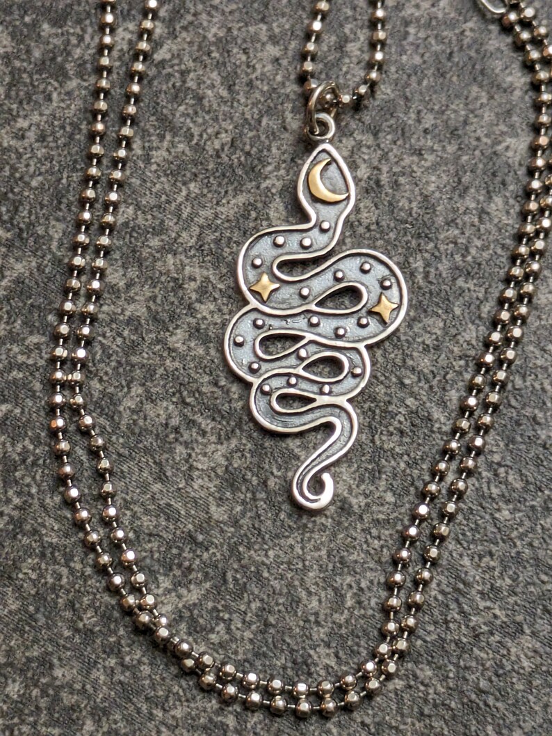 Sterling Silver Serpent Talisman Charm Pendant Necklace image 2