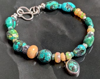 Sterling Atemberaubende Opale und Türkis Santa Fe Style Southwest Armband
