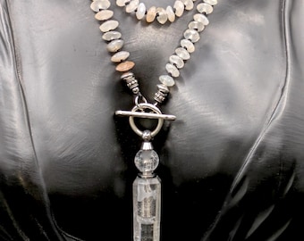 Quartz Perfume / Essential Oil Bottle / Pendant Necklace With Moonstone