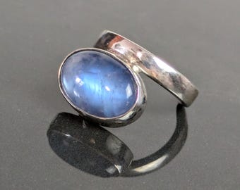 Sterling Silver & Grade AA Blue Moonstone Toe Ring- Adjustable -  Ethnic Boho Statement Toe Ring