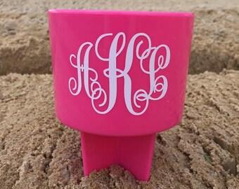 Monogram Personalized Beach Cup Holder - Hot Pink - Spiker