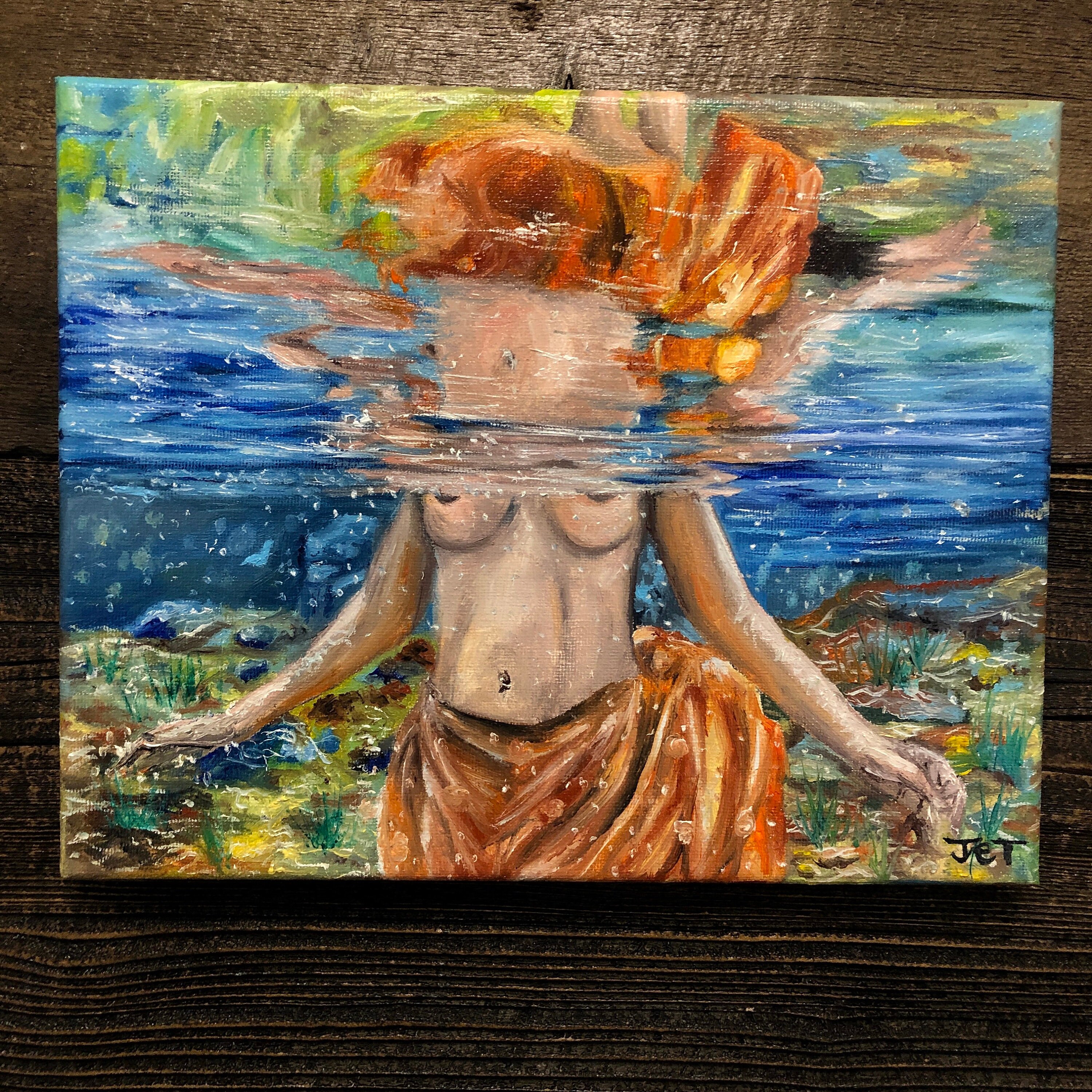 8x10 Inch Study Nude Woman Breasts Underwater Reflection Ocean Oil Paint on  Canvas Nipples Varnished Detailed Art Home Decor Gift Idea 