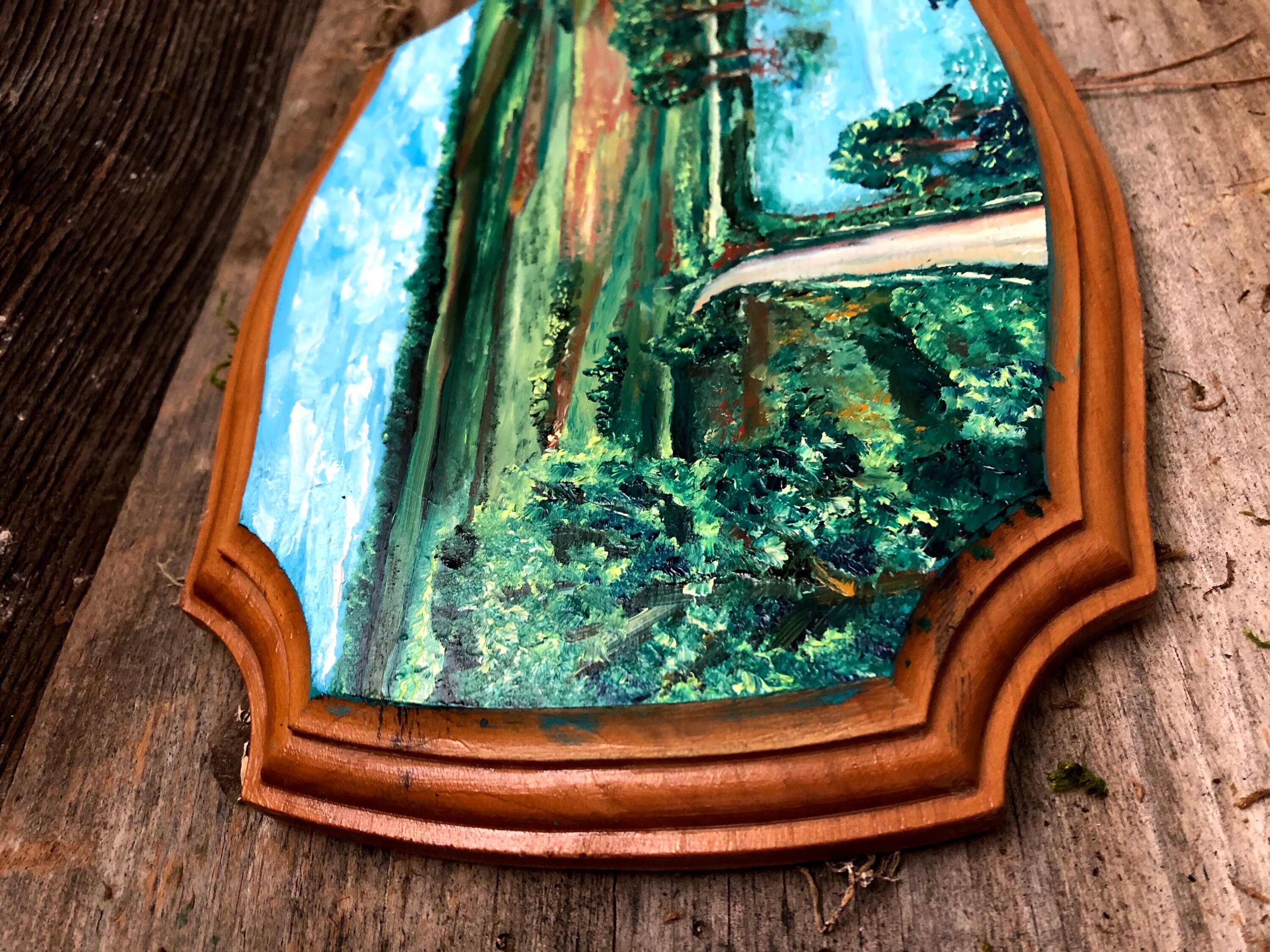 Wonderful Landscape Scene Oil Paint on Wood, Varnished Home Decor, Land