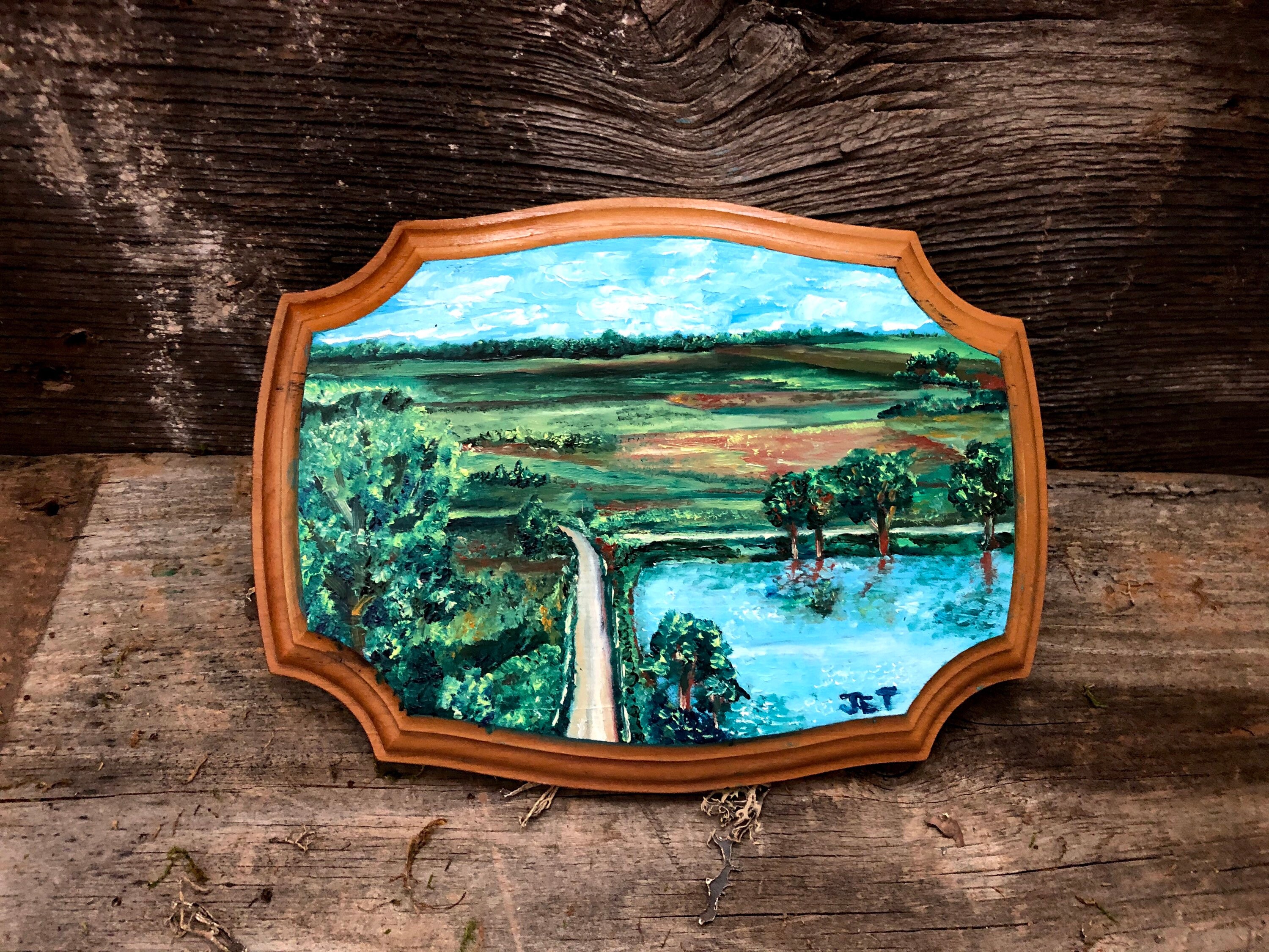 Wonderful Landscape Scene Oil Paint on Wood, Varnished Home Decor, Land