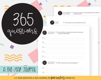 365 Questions: A Five-Year Question-a-Day Journal | Printable PDF | Daily Mindfulness, Self-Discovery Journal | 365 Conversation Starters