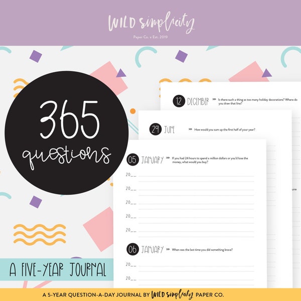 365 Questions: A Five-Year Question-a-Day Journal | Printable PDF | Daily Mindfulness, Self-Discovery Journal | 365 Conversation Starters