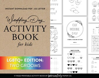 Wedding Day Activity Book For Kids | LGBTQ Grooms Edition | Wedding Games | Coloring Pages | Printable Booklet | Children's Wedding Favors