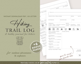 Hiking Trail Log | Printable PDF | Travel Journal For Hikers & Backpackers | Hiking Journal | Printable Hiking Log