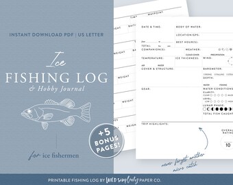 Ice Fishing Log | Printable PDF | Outdoor Adventure Journal & Ice Fishing Bucket List | Ice Fishing Logbook For People Who Love to Fish