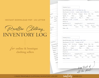 Reseller Inventory Log | Printable Listing Template For Poshmark eBay Mercari | Product Sales Tracker | Instant PDF Download