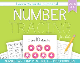 Number Tracing Worksheets | 105 Printable Handwriting Practice PDFs | Preschool, Pre-K, Kindergarten | Homeschool Learn to Write Activity