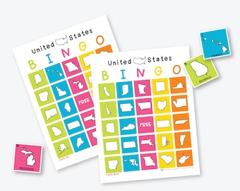 United States of America Bingo, 50 States Printable Bingo Game, Instant Download PDF, Geography Activity For Kids Adults, Memory Recognition
