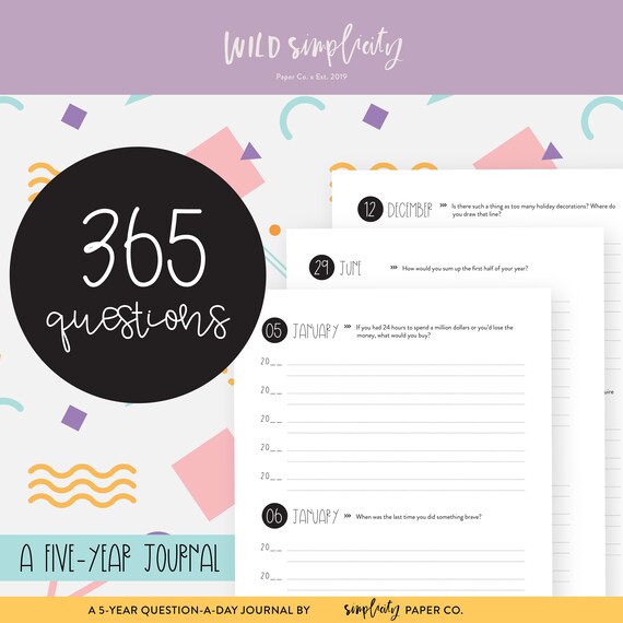 365 Questions: A Five-Year Question-a-Day Journal Printable | Etsy