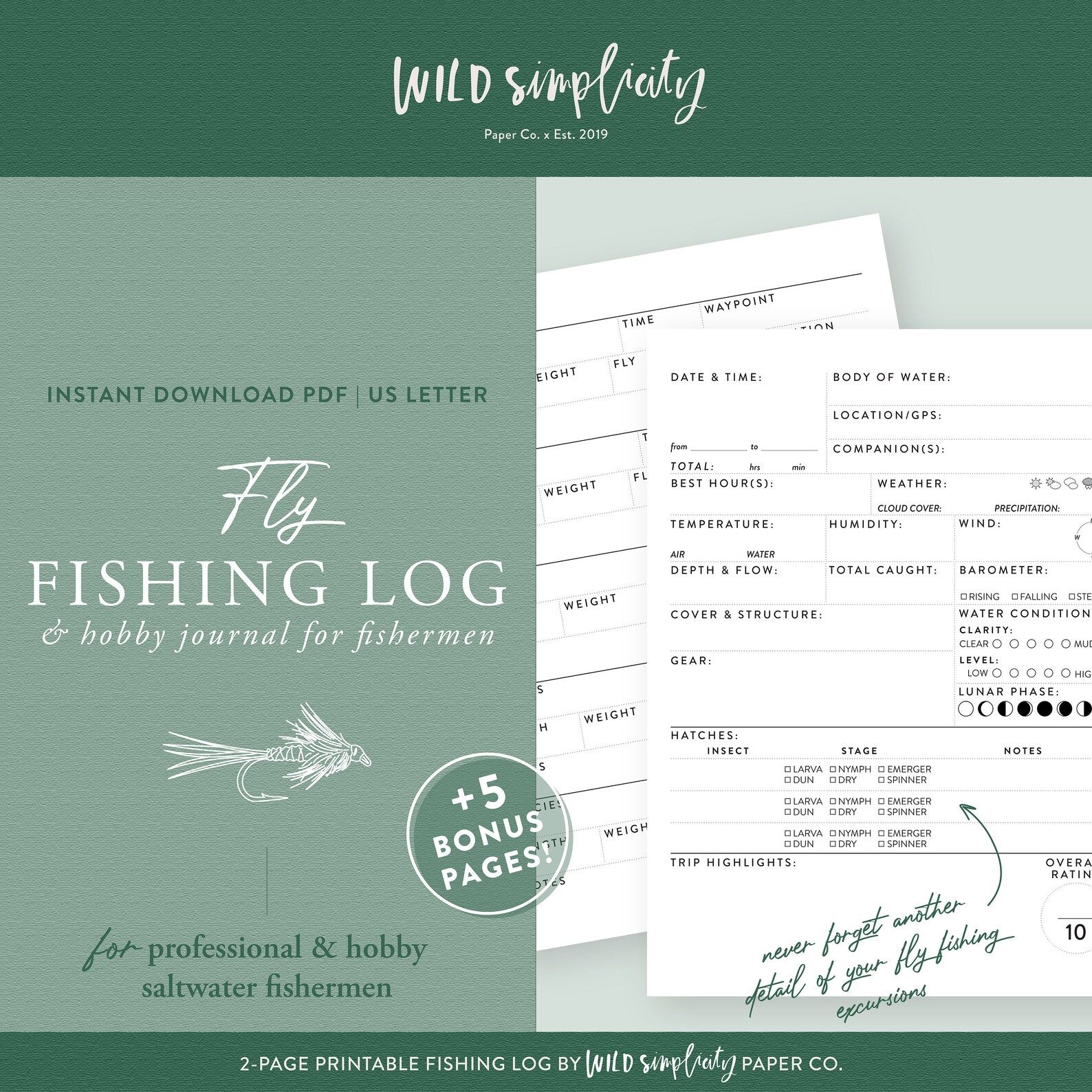Fly Fishing Log Printable PDF Outdoor Adventure Journal & Etsy
