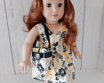 18 Inch Doll Dress, Girl Doll Clothes, Black/Yellow Floral Salina Dress sized to fit 18 inch dolls such as American Girl dolls