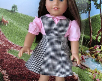 18 Inch Doll School Dress, Black/White Houndstooth School Girl Dress and Pink Blouse, fits 18 inch dolls such as American Girl dolls