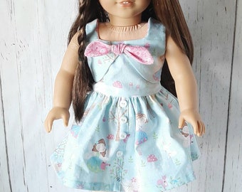 Blue and Pink Fairy Print Sundress, Fairy Sundress, Blue Sundress, Pink Fairy Shoes, Girl Doll Clothes, 18 Inch Doll Clothes,  American Made