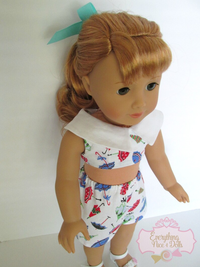 Retro Umbrella Print Shorts Set Red/blue Midriff With Etsy