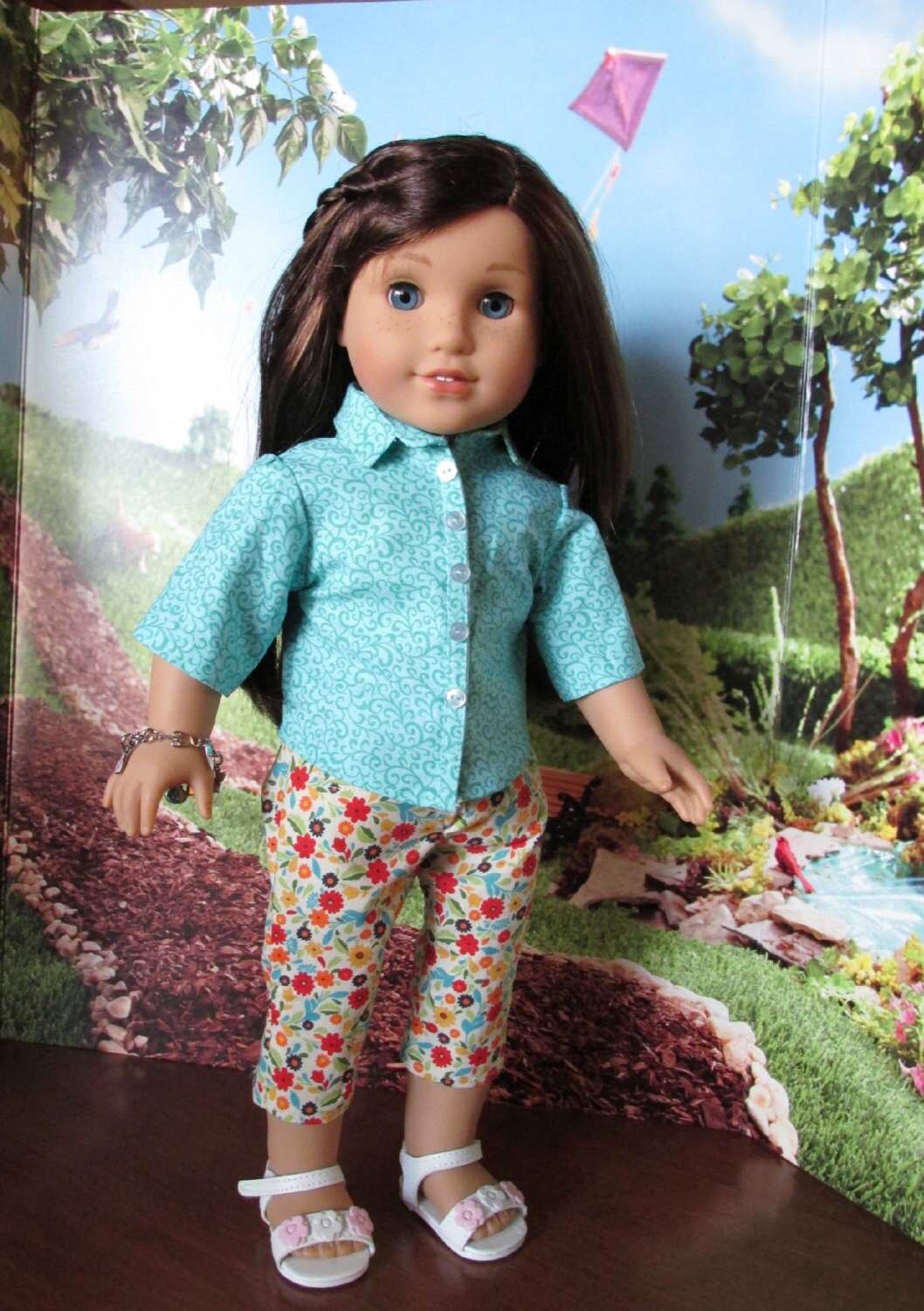 18 Inch Doll Clothes Aqua Button up Shirt and Red Floral - Etsy