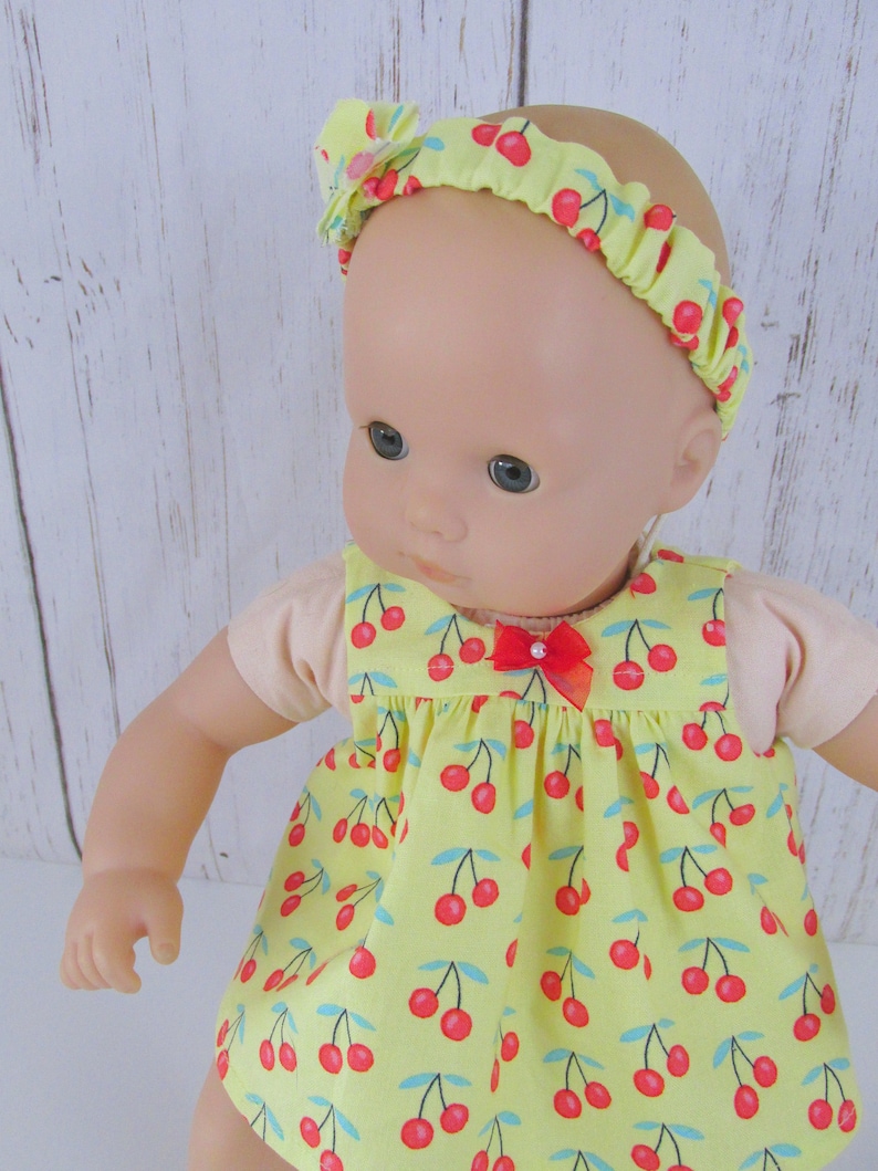 Cherry Baby Doll Dress Yellow Romper Dress 15 Inch Doll Etsy
