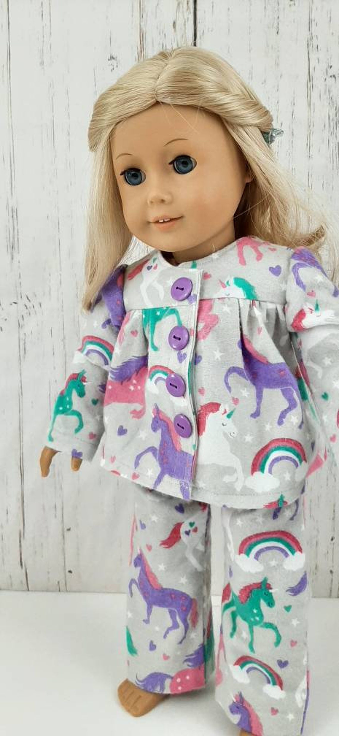 Unicorn Pajamas Gray/purple Pajama Top and Bottoms Girl Doll Etsy