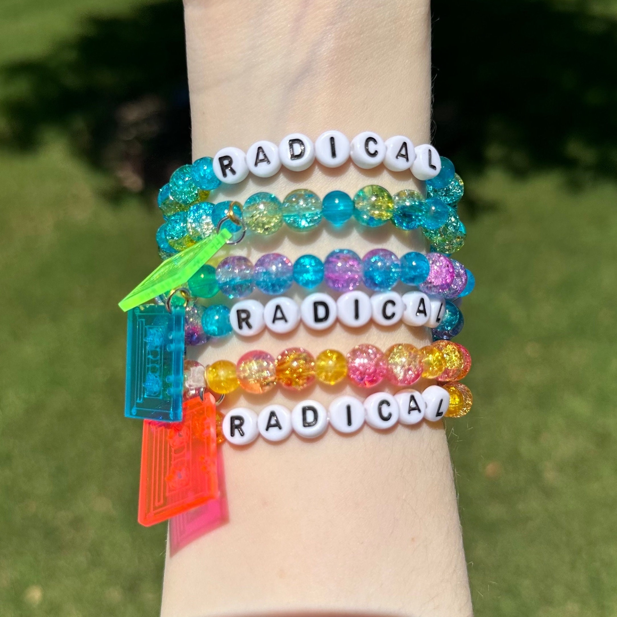 Neon 80s Beaded Charm Bracelet: OOAK Kandi Rave Music Jewelry - Etsy