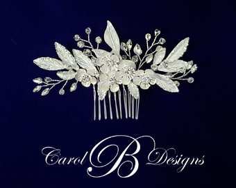 Silver Flower Bridal Hair Comb, Wedding Hair Comb, Crystal Hair Comb, Wedding Hair Jewelry