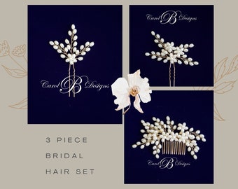 Ivory Pearl Bridal Hair Comb Set, Pearl Wedding Hair Set