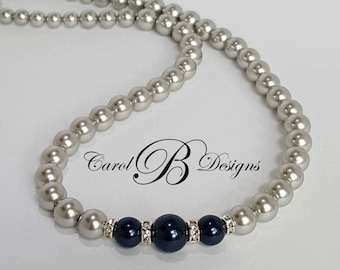 Mother of the Bride Gift, Daughter In Law Gift, Navy Blue Pearl Necklace, Wedding Jewelry for Brides, Mother of the Groom, Bridal Jewelry