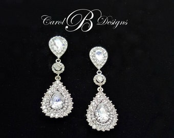 Wedding Jewelry for Brides, Bridal Jewelry, Cubic Zirconia Earrings, Mother of the Bride Gift, Bridal Earrings, Mother of the Groom Earrings