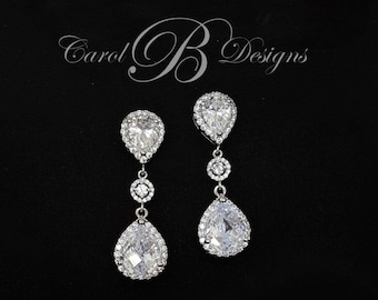 Wedding Jewelry for Brides, Bridal Jewelry, Cubic Zirconia Earrings, Mother of the Bride Gift, Bridal Earrings, Mother of the Groom Earrings