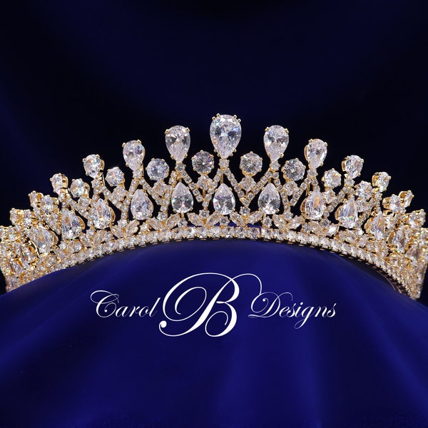 Bridal Tiara, Gold VICTORIA Tiara, Royal Wedding Crown