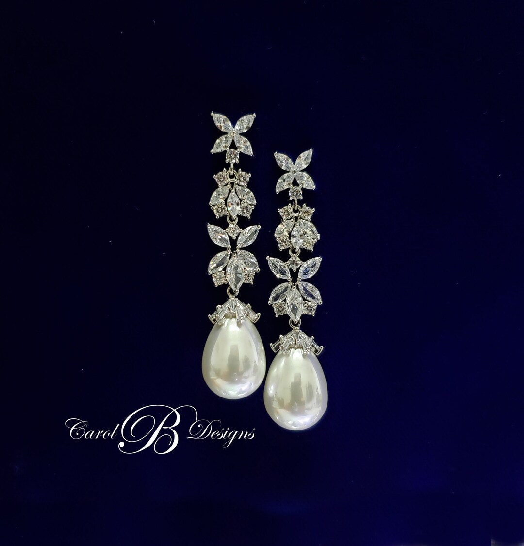 Wedding Jewelry for Bride, Bridal Earrings, Bridal Pearl Earring, Cubic
