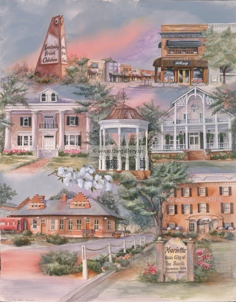 Marietta Collage Original Painting by Anni Moller, Marietta